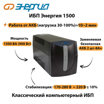 Энергия ИБП 1500 - ИБП и АКБ - ИБП для компьютера - . Магазин оборудования для автономного и резервного электропитания Ekosolar.ru в Тобольске
